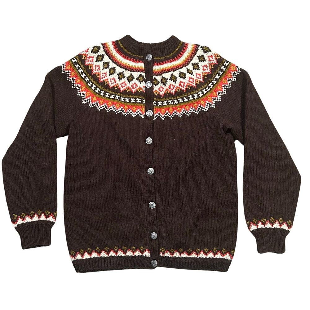 Vintage Norwegian Wool Cardigan Womens Medium Made In Norway Knit Sweater